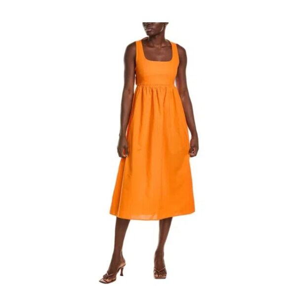 o.p.t Dresses & Skirts - O.p.t. Mariabella Linen-blend Midi Dress In Orange XS Open Back Fall Photoshoot